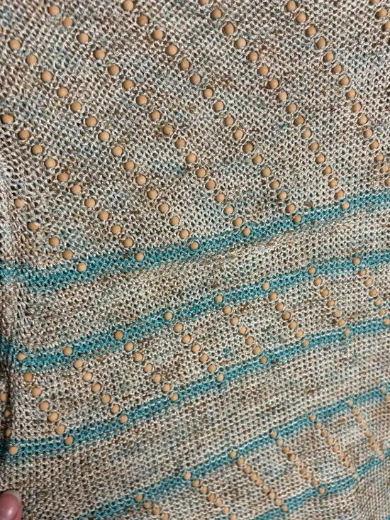 Sigrid Olsen Size Xl Costal Beach Open Knit Beaded Sweater Cream Teal Stripes - Picture 6 of 6